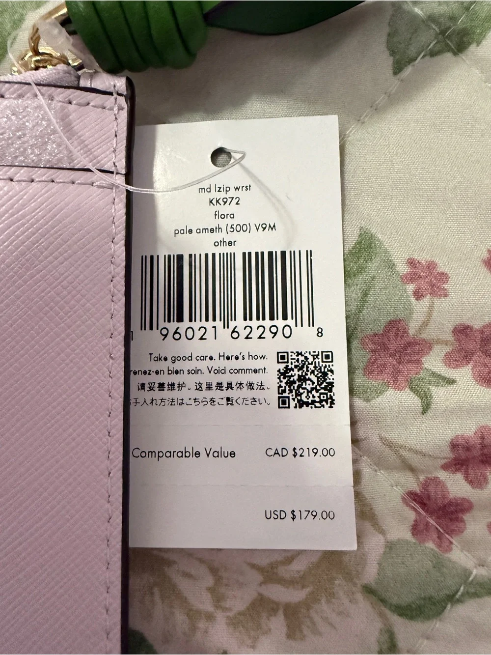 kate spade Floral Appliqué Wristlet Clutch - Light Lavender with Green Accent